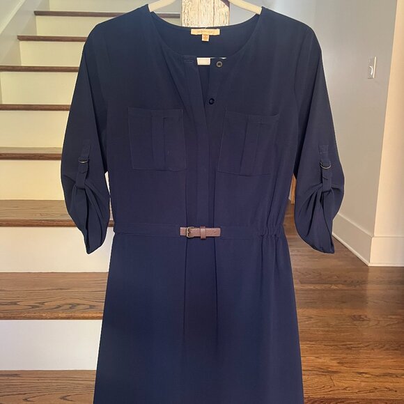 Skies Are Blue Navy Belted Shirtdress – Size Medium - Picture 1 of 3